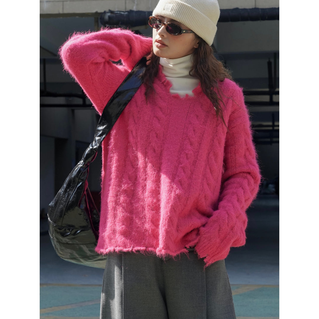 Women's Oversized Mohair-Optic Sweater with Fluffy Texture and Relaxed Silhouette Mune Fashion