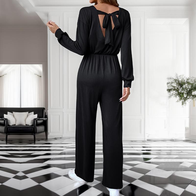 Women's Casual Jumpsuit with Elastic Waist, Side Pockets and Wide Leg Mune Fashion