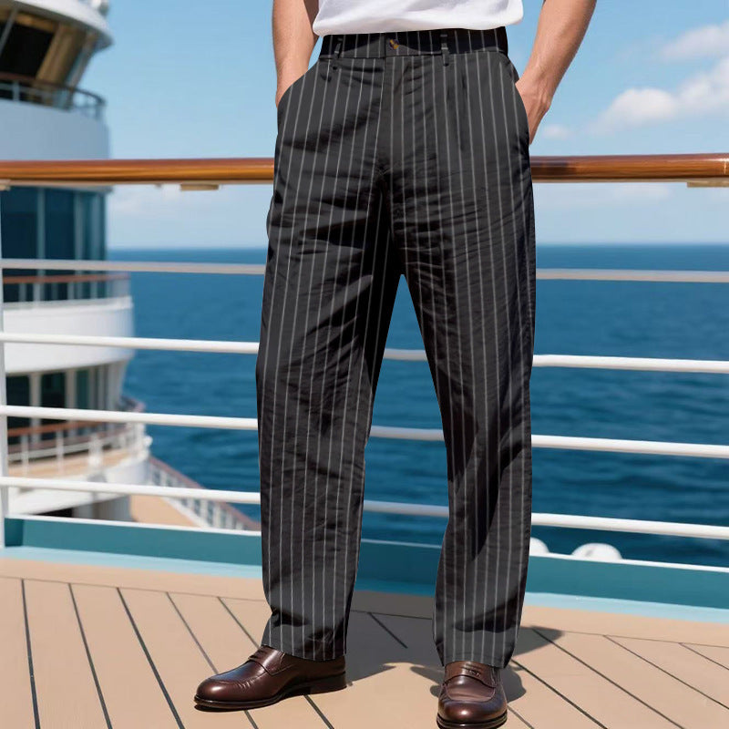 Men's elegant pinstripe suit trousers with wide leg, crease and high waist Mune Fashion
