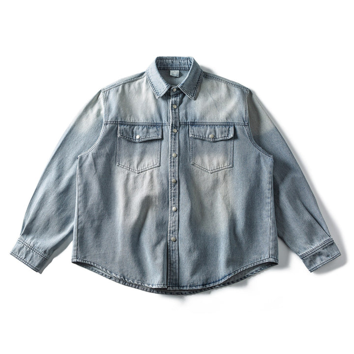 Women's Wide Denim Jacket in Oversized Cut with Snap Button Placket, Western Chest Pockets and Rounded Hem Mune Fashion
