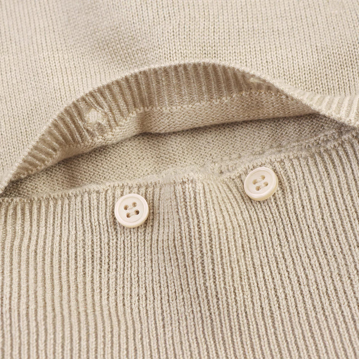 Women's Short Fine Knit Sweater with Balloon Sleeves and Decorative Button Waist Mune Fashion