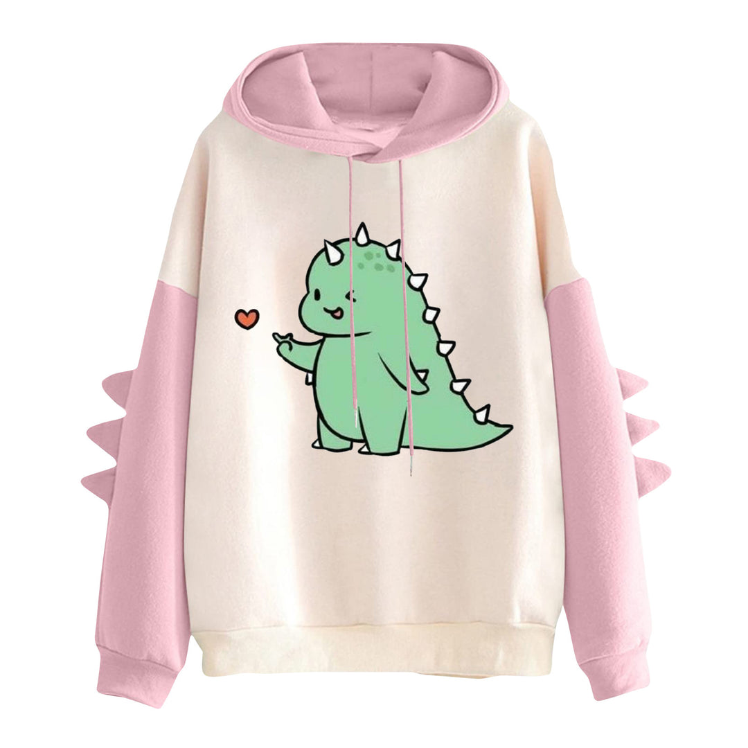 Women's hoodie with cute dinosaur print and three-dimensional spikes Mune Fashion