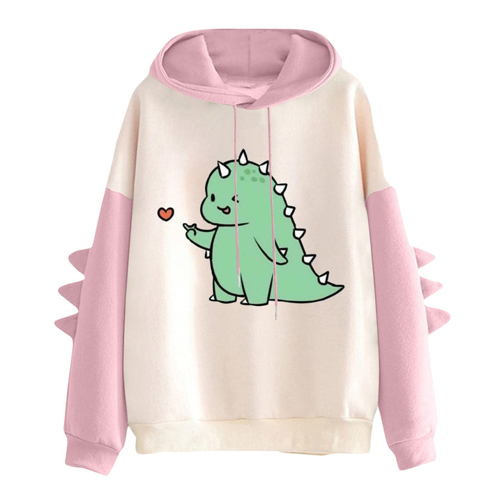 Women's hoodie with cute dinosaur print and three-dimensional spikes Mune Fashion