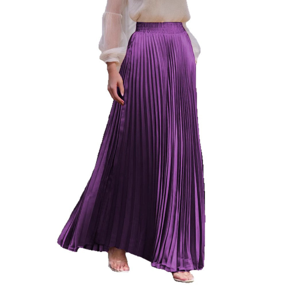 Women nan Maxi skirt pleated from flowing satin with elastic waistband Mune Fashion
