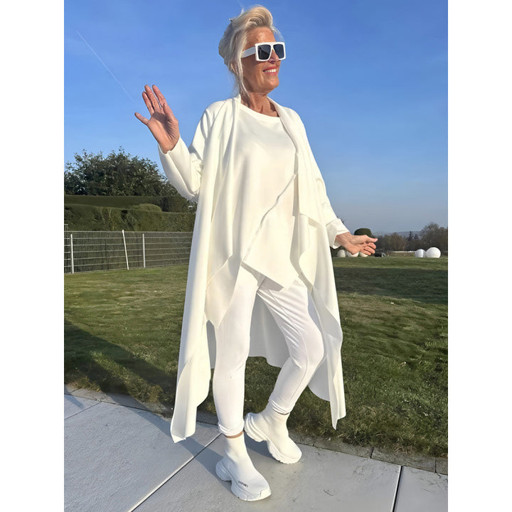 Women's Long Flowing Long Cardigan with Waterfall Hem and Pockets Mune Fashion