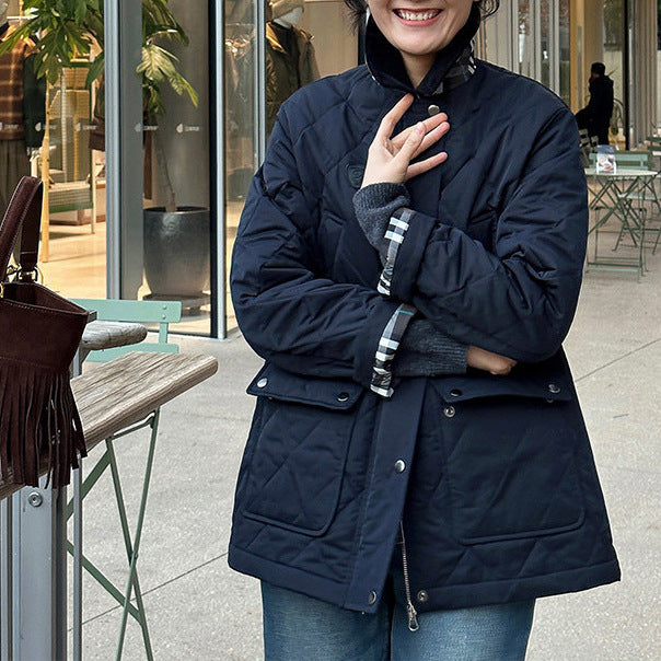 Women's Fashion Quilted Jacket with High Collar and Large Pockets Mune Fashion