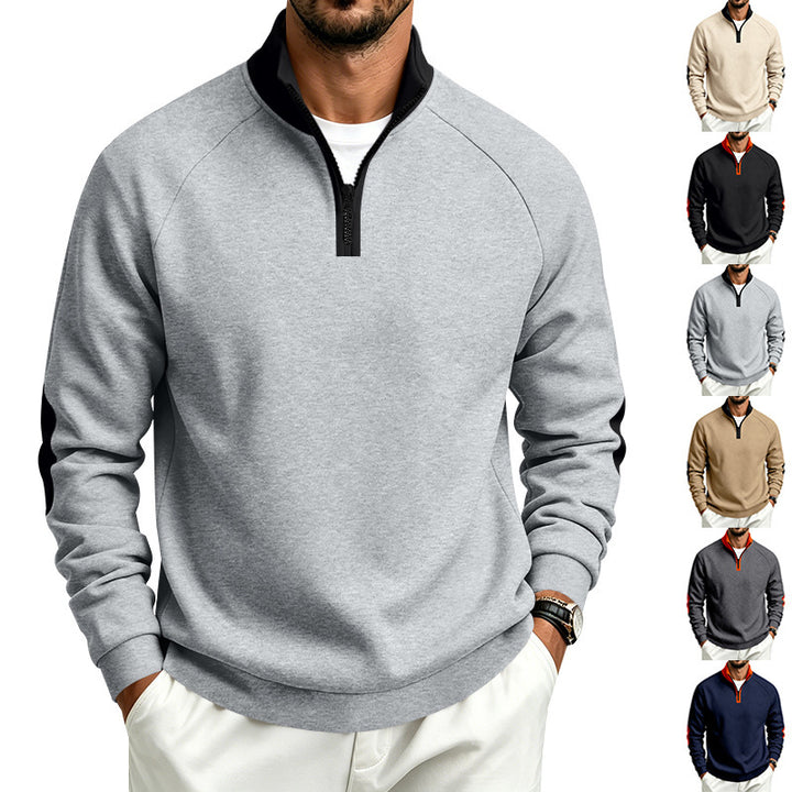 Men's sweatshirt with half-zip, contrast collar and elbow patches Mune Fashion
