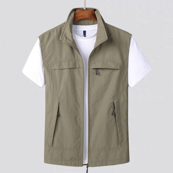 Men's functional leisure vest with standing collar, two chest flaps, and side zip pockets Mune Fashion