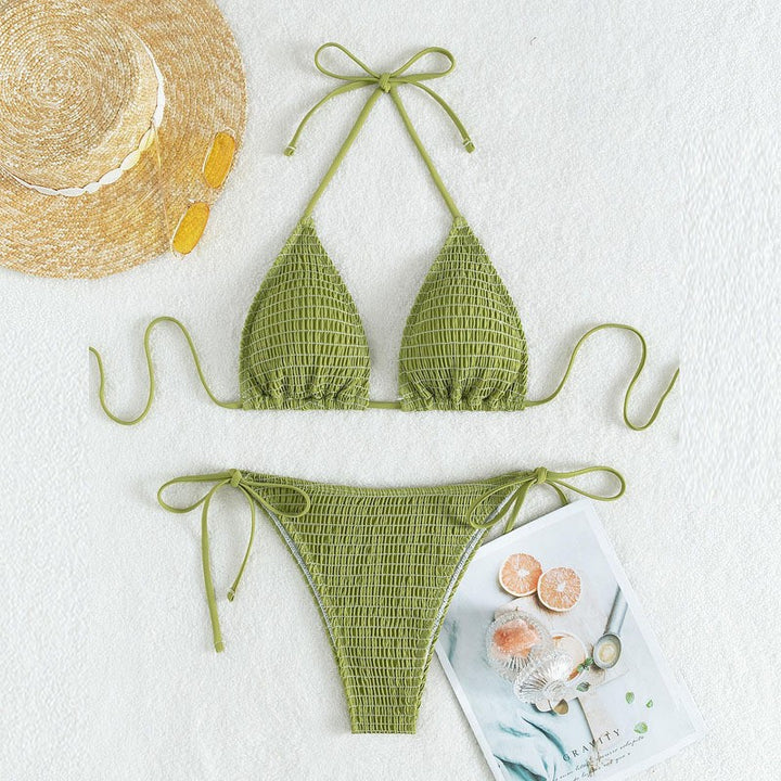 Women's Triangle Bikini with Fine Gathered Details and Side Ties Mune Fashion