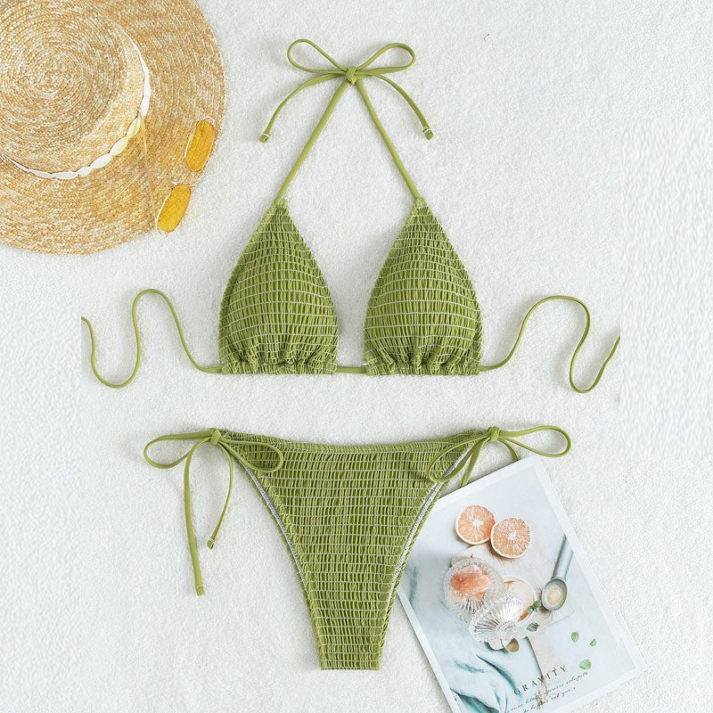 Women's Triangle Bikini with Fine Gathered Details and Side Ties Mune Fashion