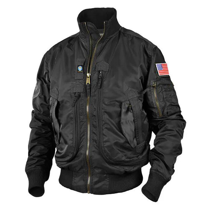 Men's Retro Pilot Jacket with Utility Pockets, Sleeve Pouch and Stand-Up Collar Mune Fashion