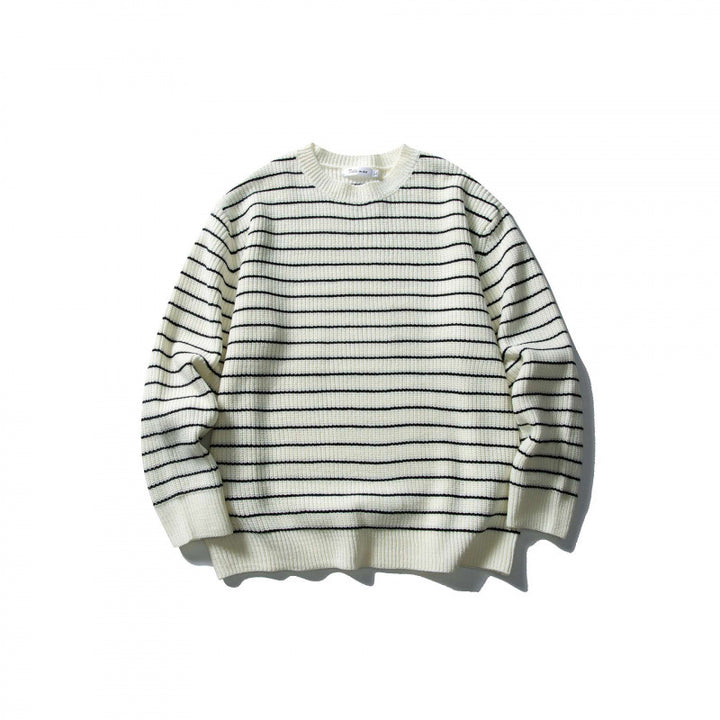 Unisex Oversize Striped Knit Sweater with Round Neck and Ribbed Hem Mune Fashion