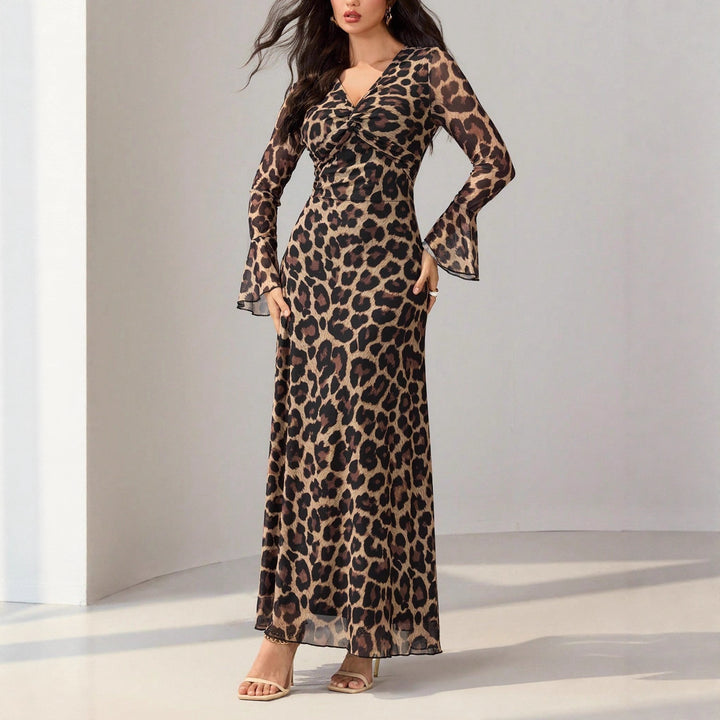 Women's midi dress with knot front and trumpet sleeves Mune Fashion