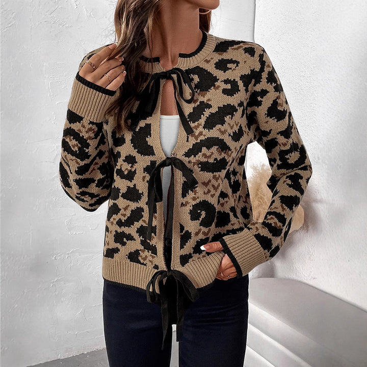 Ladies Casual Cardigan with Leopard Pattern Mune Fashion