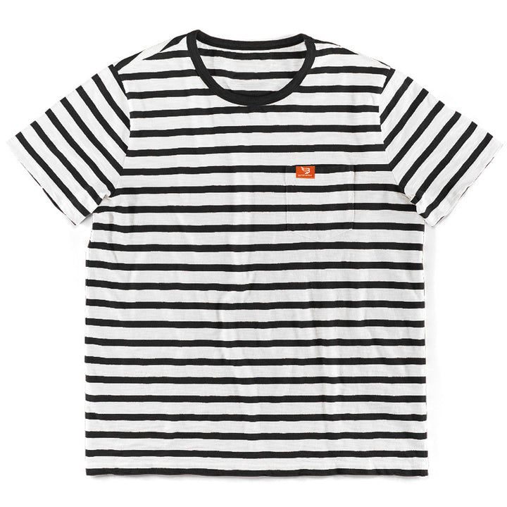 Men's striped short-sleeve T-shirt made of cotton jersey with chest pocket and contrasting round neckline Mune Fashion