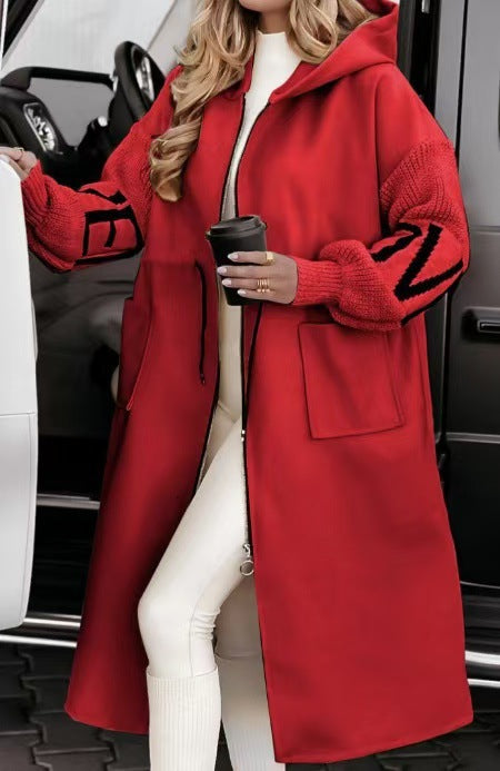 Women’s hooded coat with oversized cut, knitted sleeve cuffs and patch pockets Mune Fashion