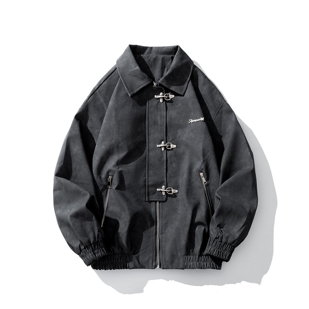 Men's Oversized Velour Jacket with Distinctive Metal Closures and Zipper Pockets Mune Fashion