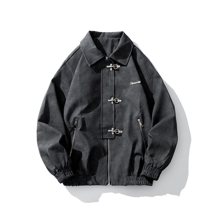 Men's Oversized Velour Jacket with Distinctive Metal Closures and Zipper Pockets Mune Fashion