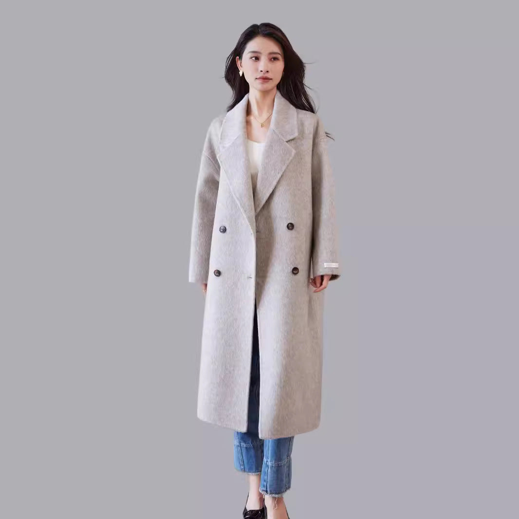 Women's oversized wool blend coat with wide lapels and double-breasted button placket Mune Fashion