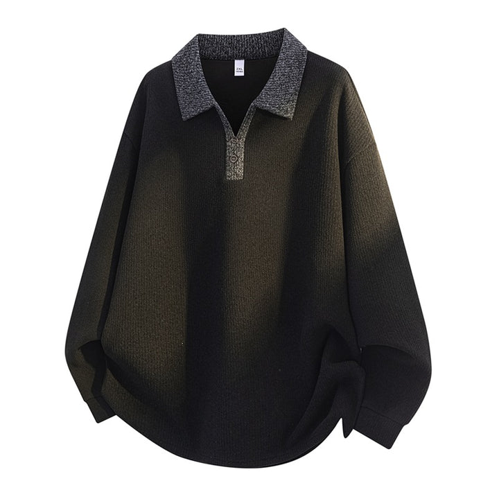 Unisex Oversize Knit Sweater with Contrasting Polo Collar and Half Placket Button Closure Mune Fashion