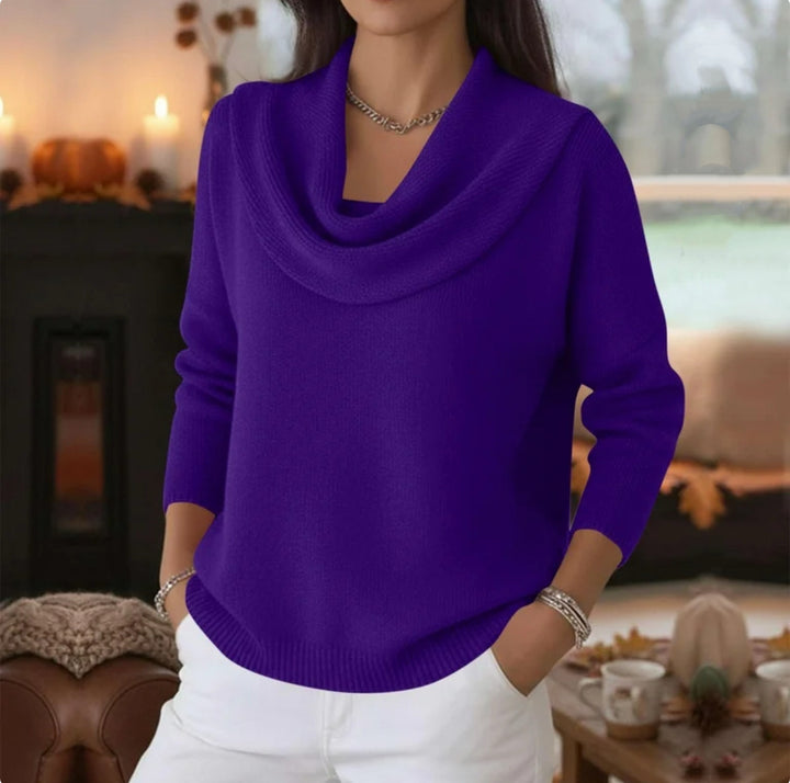 Women's Casual Shawl Collar Fine Knit Sweater with Dropped Shoulder and Ribbed Hem Mune Fashion