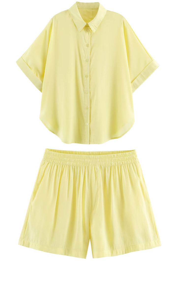 Women's Loose Two-Piece Set with Oversized Shirt and Elastic Shorts Mune Fashion
