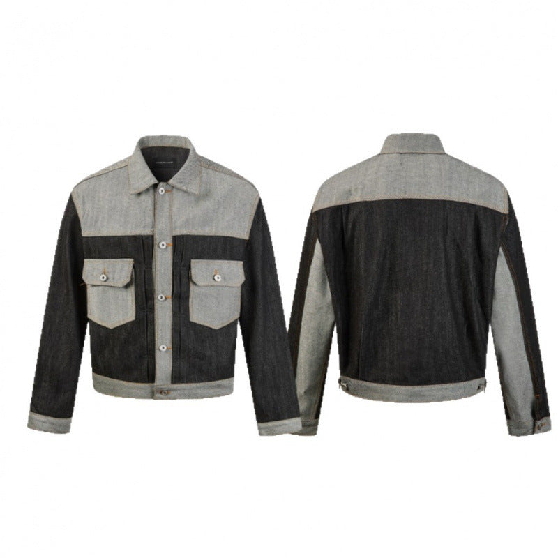 Men's cropped patchwork denim jacket with flap pockets and constructive seam guidance Mune Fashion