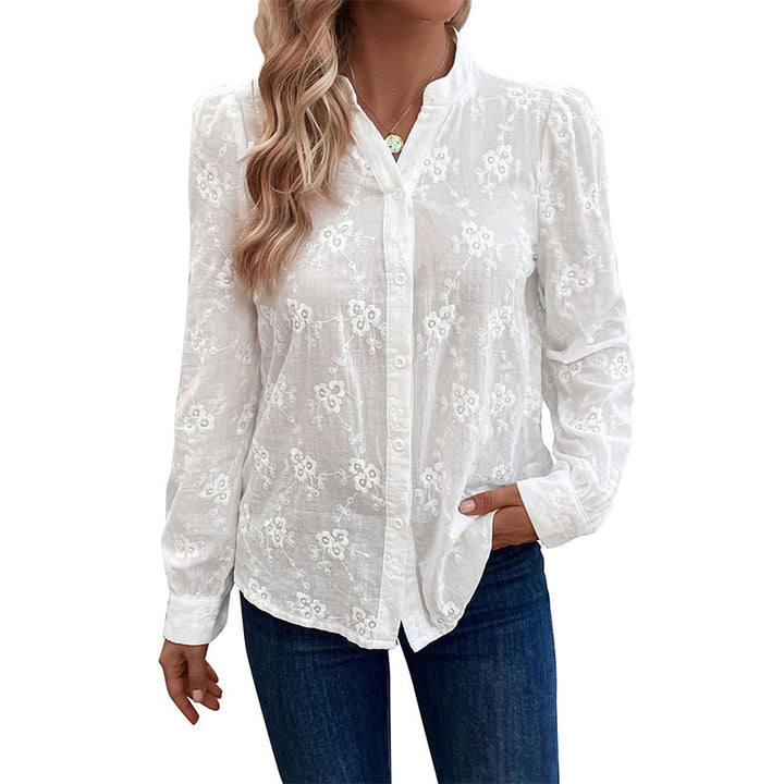 Ladies Elegant Blouse with Floral Embroidery Mune Fashion