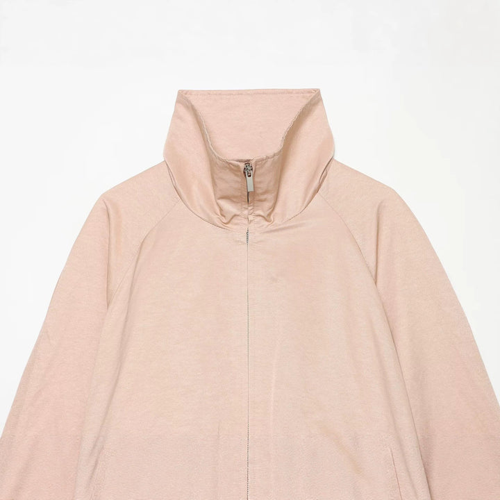 Women's Short Windbreaker Blouson with High Stand Collar, Raglan Sleeves, and Drawstring Hem