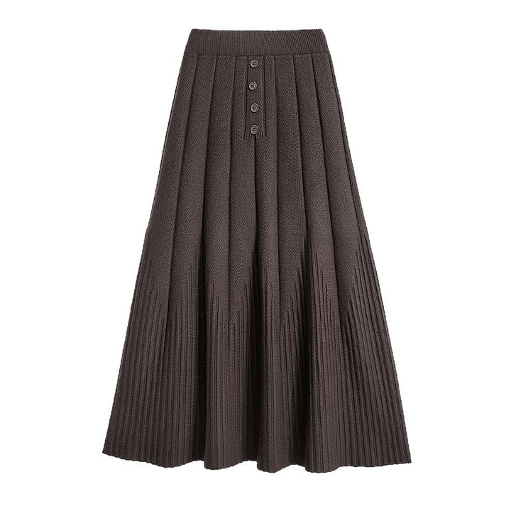 Ladies Elegant Pleated Skirt with Button Details Mune Fashion