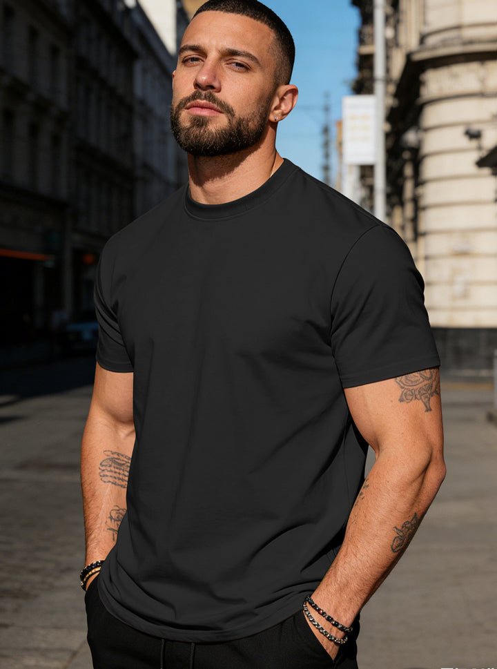 Men's body-hugging high-quality cotton shirt with round neck Mune Fashion