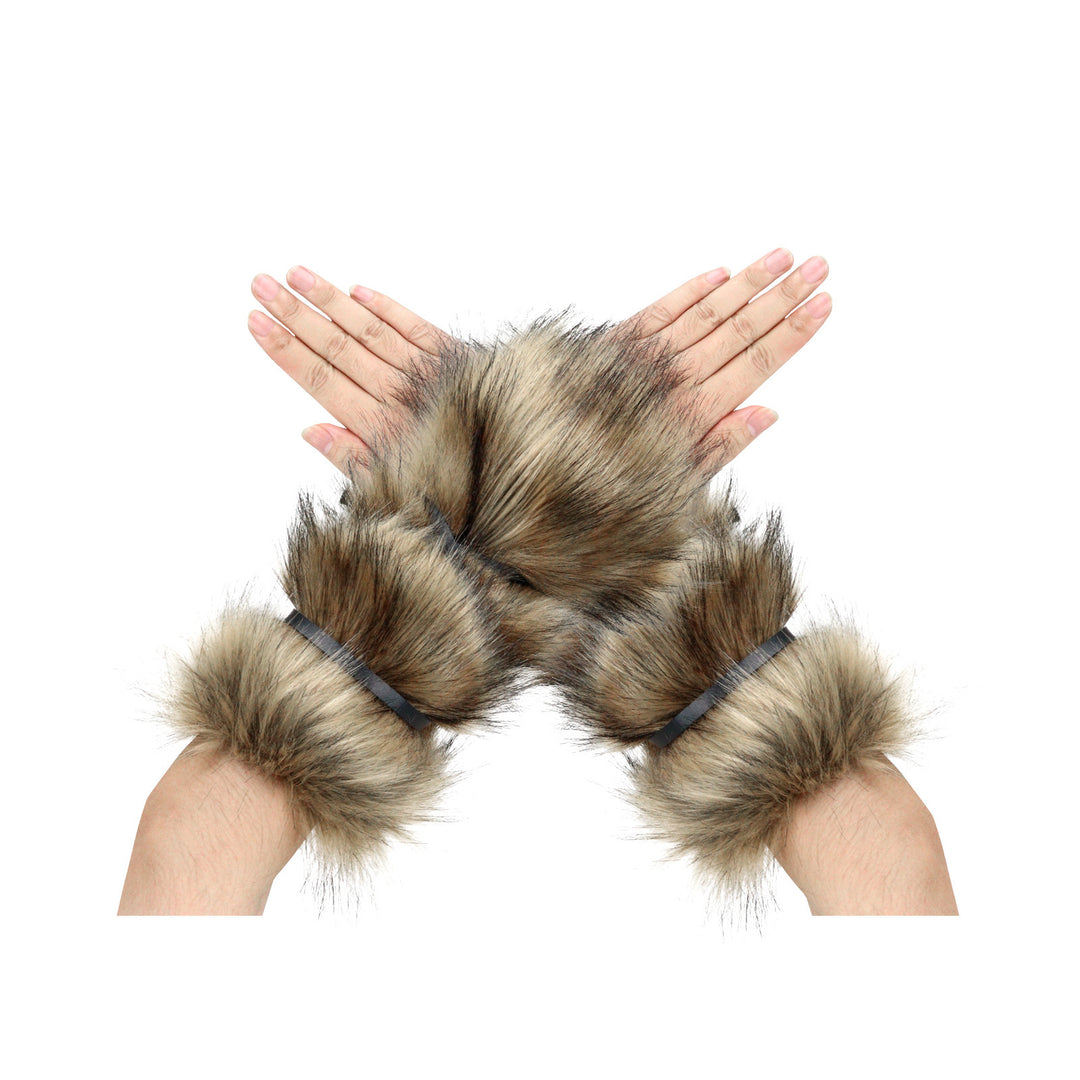 Men's Viking-inspired faux fur accessory set with shawl collar hip apron arm protectors and shin guards Mune Fashion