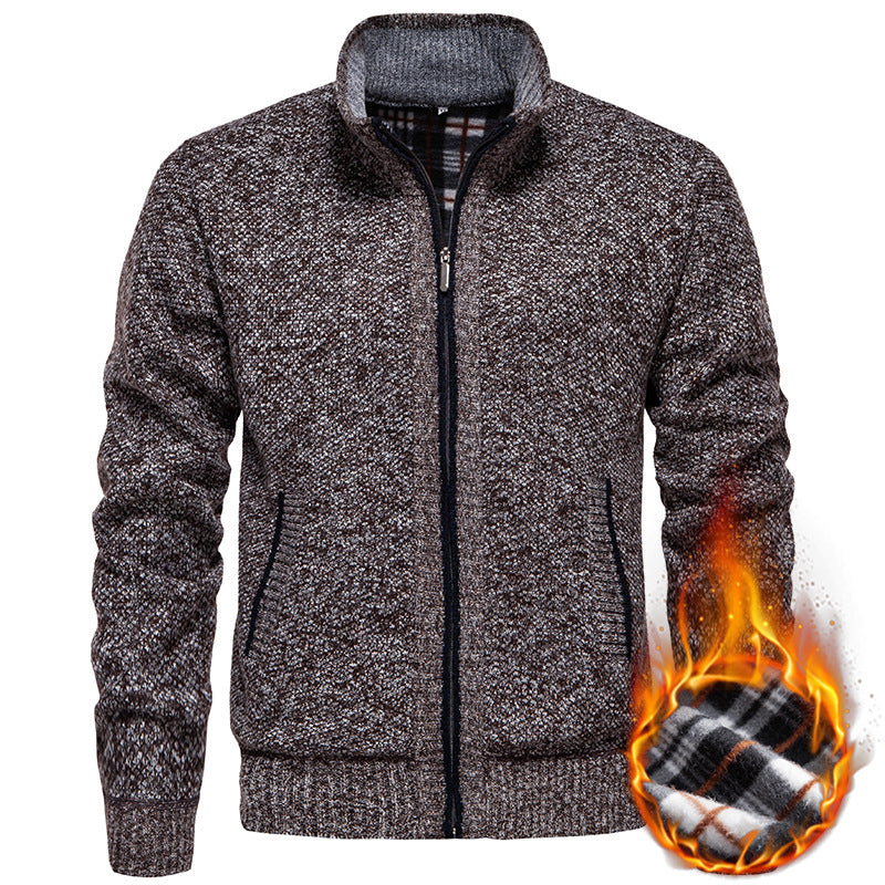 Men's structured knit cardigan with full zip and contrast-lined stand-up collar Mune Fashion