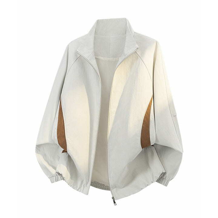 Women Lightweight Oversized Transitional Jacket with Raglan Sleeves, Zipper and Contrast Inserts Mune Fashion