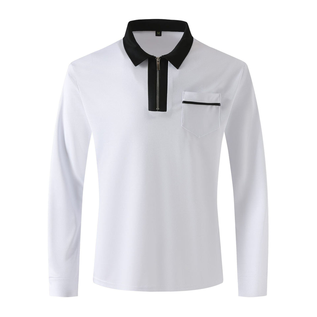 Men's Long Sleeve Polo Shirt with Half Zip, Contrast Collar & Chest Pocket Mune Fashion