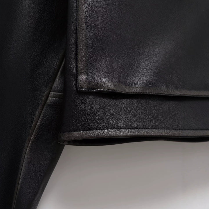 Women's Short Cut Faux Leather Jacket with Large Flap Pockets and Zipper Mune Fashion