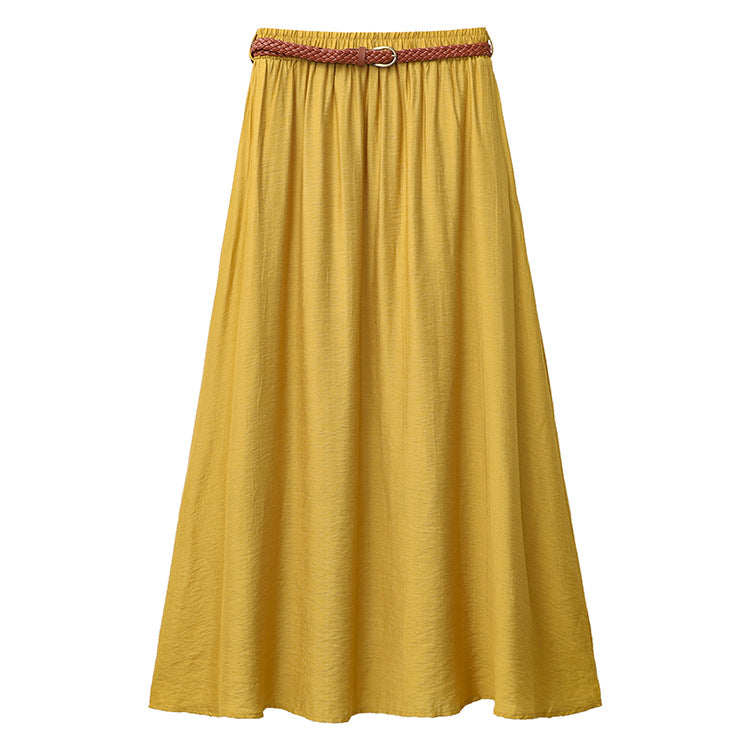 Women's flowing maxi skirt with elastic waistband and braided leather-look belt Mune Fashion