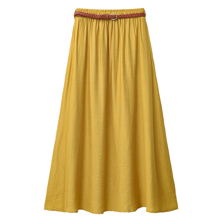 Women's flowing maxi skirt with elastic waistband and braided leather-look belt Mune Fashion