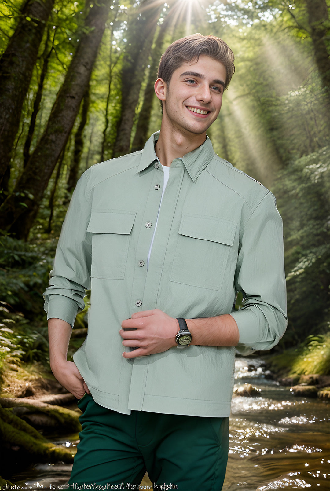 Men's Lightweight Field Overshirt with Patch Chest Pockets and Shirt Collar Mune Fashion