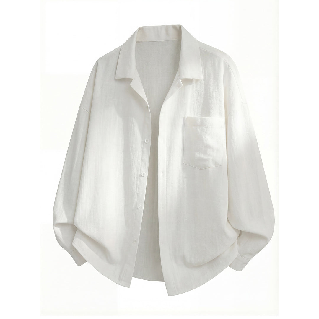 Unisex Oversize Linen Shirt with Patch Chest Pocket and Camp Collar Mune Fashion