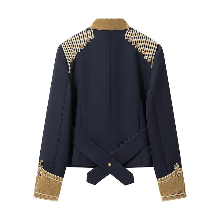 Ladies military parade jacket with gold-embellished braids, stand-up collar and velvet cuffs Mune Fashion