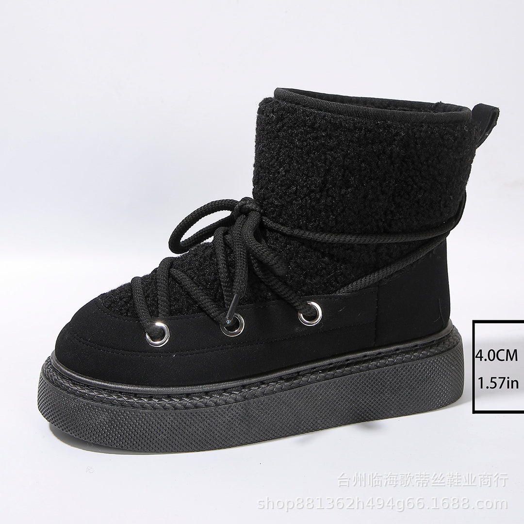 Women Padded Platform Lace-Up Boots with Teddy Lining and Thick Tread Sole Mune Fashion