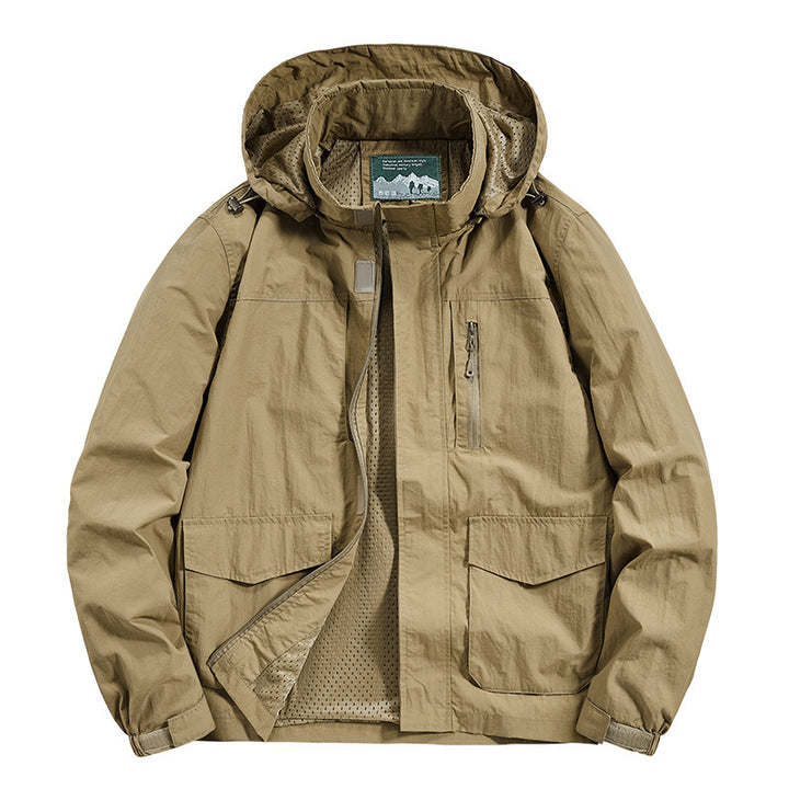 Men's Hooded Outdoor Jacket with Breathable Mesh Lining, Water-Repellent Ripstop Shell & Concealed Front Zipper Mune Fashion