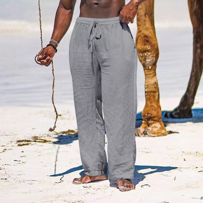 Men's relaxed linen trousers with elastic drawstring, straight leg and side pockets Mune Fashion