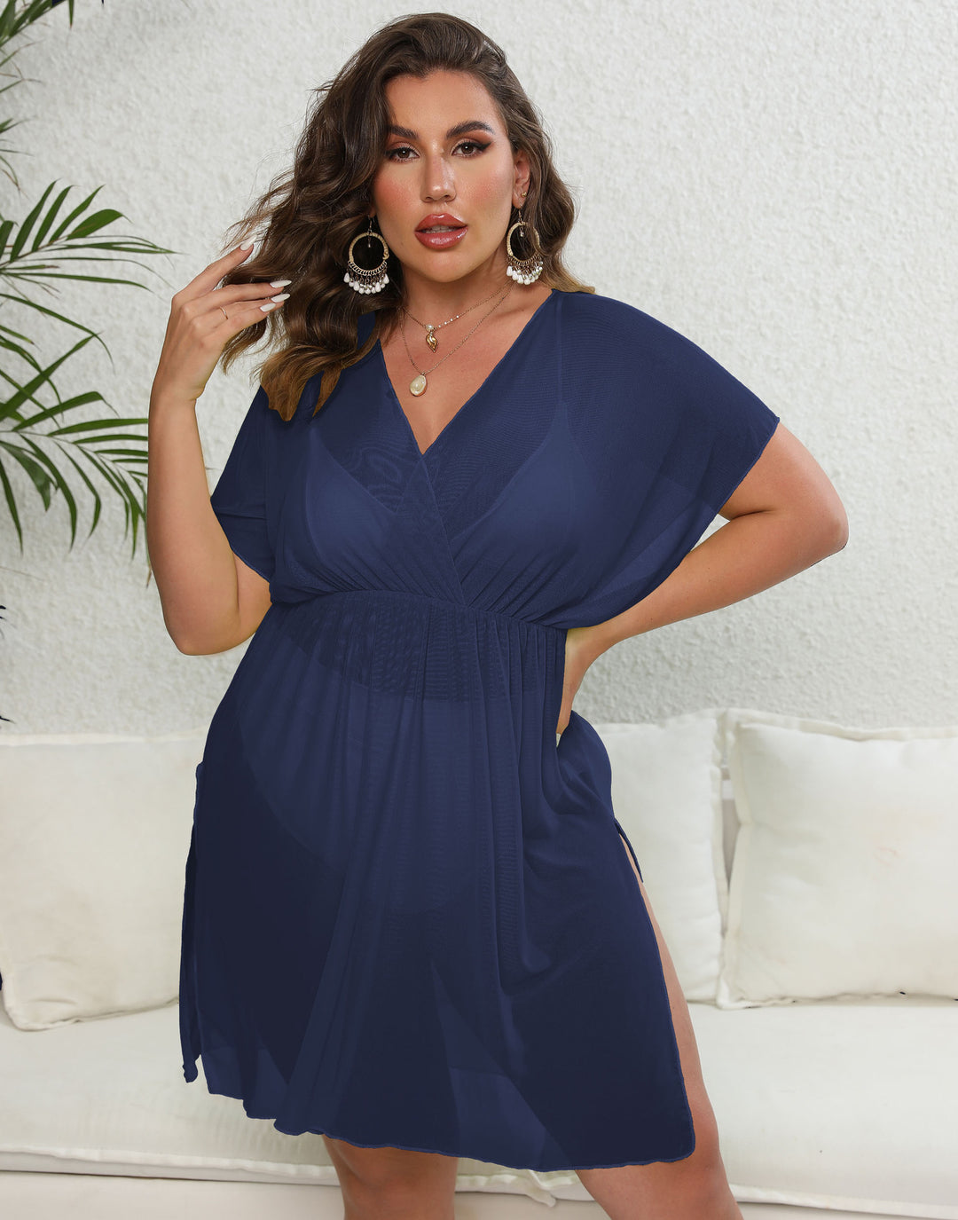 Women's airy beach dress with V-neckline and wide sleeves Mune Fashion