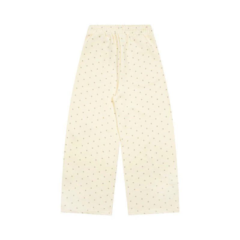 Women’s Relaxed Lounge Pants with Elastic Waistband, Allover Star Print and Paw Print Application Mune Fashion