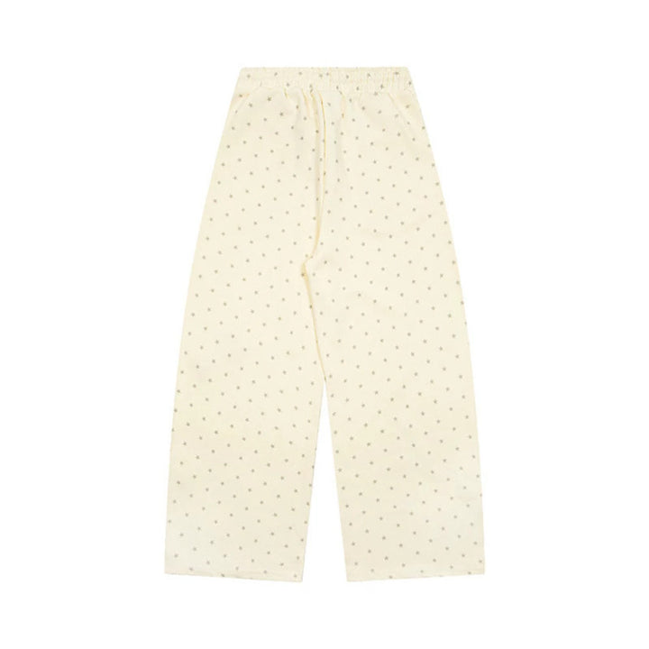 Women’s Relaxed Lounge Pants with Elastic Waistband, Allover Star Print and Paw Print Application Mune Fashion