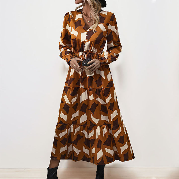 Women's Long Maxi Dress with Ruffle and Button Details Mune Fashion