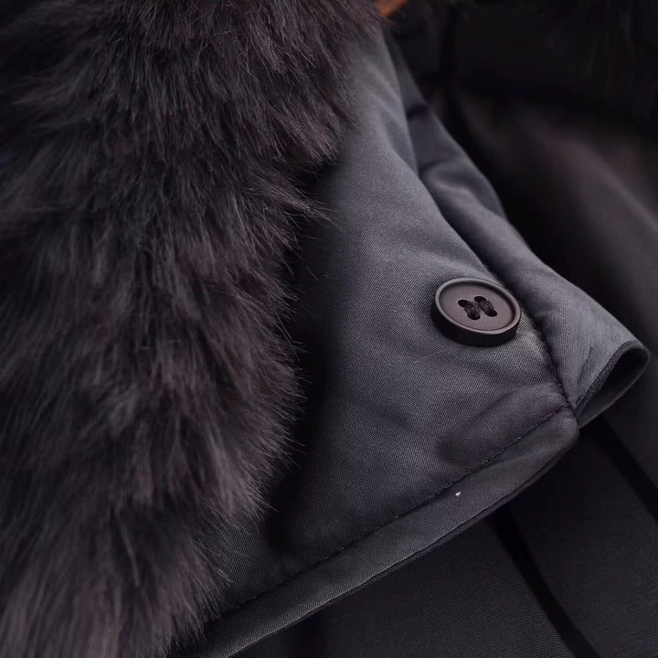 Women short-cut quilted bomber jacket with extra large faux fur collar and tailored ribbed waistband Mune Fashion