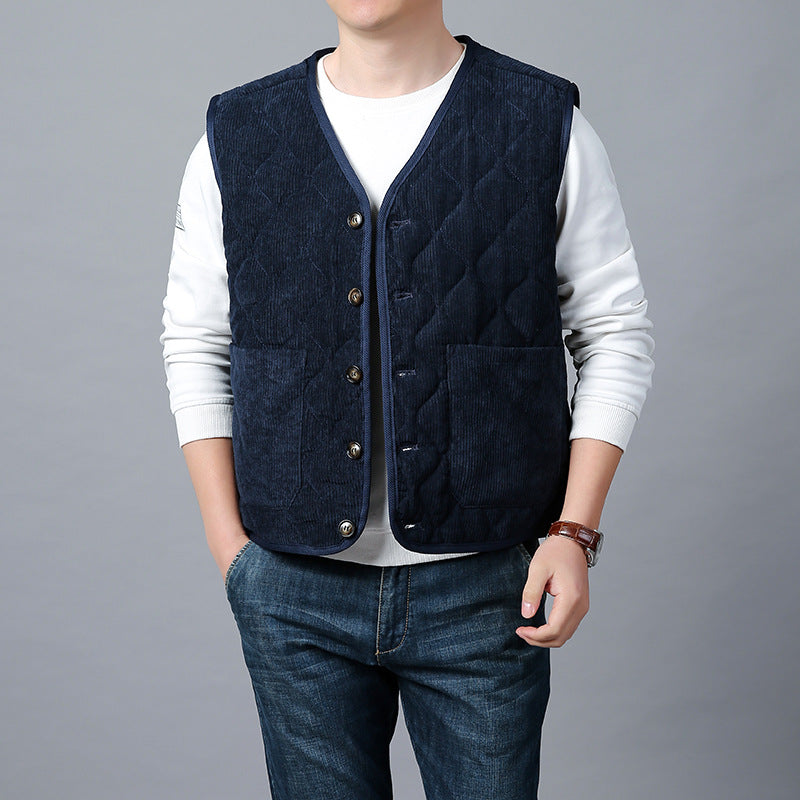 Men's Fashion Cord Waistcoat with Button Placket Mune Fashion